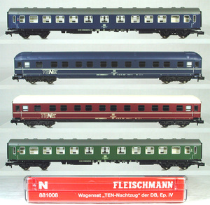 FLEISCHMANN #881008 DB( old west Germany National Railways ) TEN( international . push car pool ) night line row car 4. set ( special price )