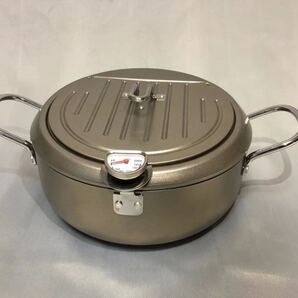 楽々天ぷら鍋 鉄製 温度計付 揚げ鍋24cm バット蓋付 シルバー