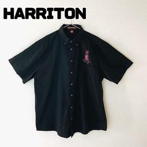 HARRITON 半袖 ワークシャツ 企業シャツ 90s ヴィンテージ 3XL 半袖ボタンダウンシャツ 大き目 半袖シャツ 黒 サイエンス系 ブラック 半袖