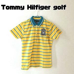 TOMMY HILFIGER トミーフィルフィガー ゴルフウェア ボーダーシャツ ポロシャツ レディース M 半袖ポロシャツ 半袖シャツ 半袖 Tシャツ 黄