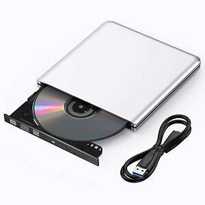 USB 3.0 DVDドライブ 外付け DVD プレイヤー ポータブルドライブ CD/DVD読取・書 Silver+Black 