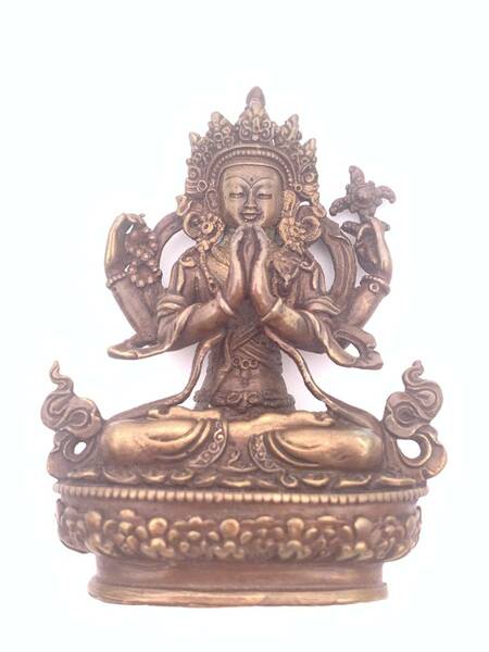 ◆六字咒観音菩薩像◆仏教　チベット◆アンティーク風-1