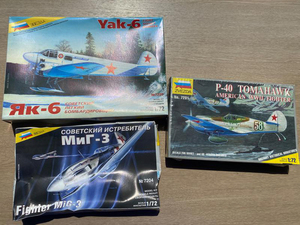 未組立☆プラモデル 3個セット Fighter MIG-3/Yak-6/P-40 TOMAHAWK AMERICAN WWⅡ FIGHTER 航空機 戦闘機 中古☆