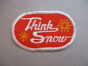 70s スキーThink Snow名言ワッペン/雪の結晶ジョーク昭和レトロ刺繍パロディトSKIパッチ旅行アップリケpatchesビンテージ土産 V178