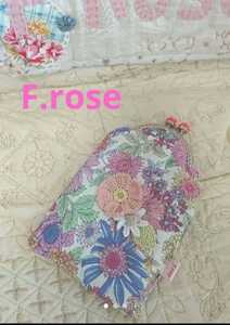縦長 がま口ポーチ ハンドメイド かぎ編みモチーフ付き 花柄 ピンク系 バラの口金 F.rose(送料無料)