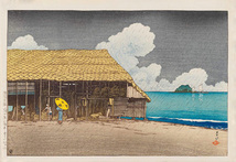 川瀬巴水　版画　浜小屋（越中氷見）大正十年　38.6ｘ26.4ｃｍ　原寸サイズ　複製 ◆新版画　小原古邨　吉田博_画像1