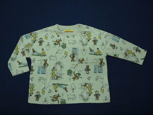 新品　90　30%OFF　おさるのジョージ　長袖Tシャツ　総柄　カーキ　レターパック発送（代引き不可）PN3475