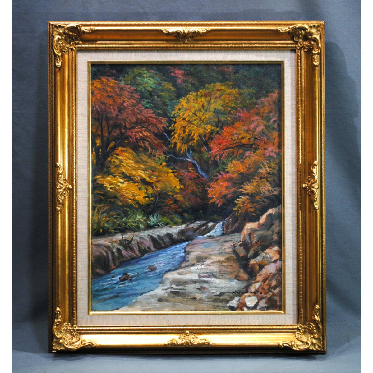 [Sellout Shop] Oil painting Autumn in Yagisawa Hiroyasu Miyamoto F6 Authentic Framed Vice President of the Japan Creative Art Association Landscape painting Mountain painting River painting, Painting, Oil painting, Nature, Landscape painting