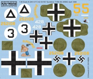 キッツワールド KW148069 1/48 WW.II アメリカ陸軍航空軍 B-24 リベレーター 第449爆撃飛行群 第719爆撃飛行隊 `Sunshine`