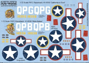キッツワールド KW172110 1/72 米陸軍航空軍 P-47C サンダーボルト レザーバック `California or Bust`, `Wela Kahao`