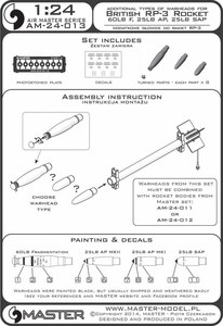 マスターモデル AM-24-013 1/24 追加 弾頭 ブリティッシュ RP-3 Rocket (60LB F, 25LB SAP, 25LB AP) （AM-24-011 ＆ AM-24-012 用）