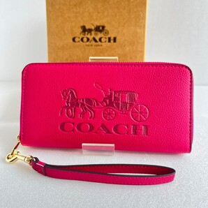 【新品未使用】コーチ COACH ラウンドファスナー ストラップ付き 長財布 C3548 ルビー ホースアンドキャリッジ