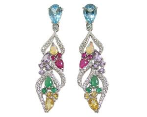 [ natural opal ] multi gem earrings blue topaz ruby amethyst emerald citrine 