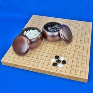 囲碁セット　桧1寸卓上碁盤セット(ガラス碁石梅・プラ銘木大)【囲碁将棋専門店の将碁屋】