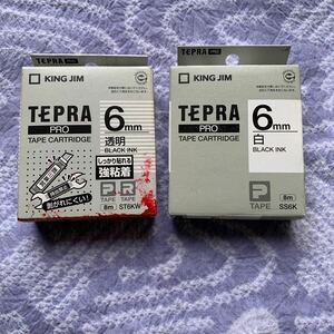 「テプラ」PROテープカートリッジ 6mm （白ラベル・黒文字）.強粘着(透明ラベル　黒文字) 2本セット