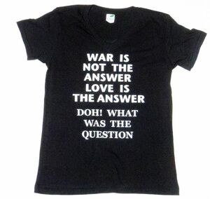 War Is Not The AnswerVネックメッセージTシャツ黒ブラックL