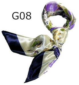 華麗な上品シルク調スカーフ 90角正方形大判レディース スカーフ　贈り物 ギフト人気な花柄 春夏秋冬、年中に使える スカーフ（G08）