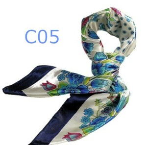 華麗な上品シルク調スカーフ 90角正方形大判レディース スカーフ　贈り物 ギフト人気な花柄 春夏秋冬、年中に使える スカーフ（C05）