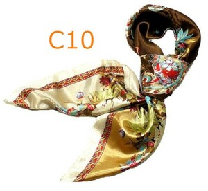 華麗な上品シルク調スカーフ 90角正方形大判レディース スカーフ　贈り物 ギフト人気な花柄 春夏秋冬、年中に使える スカーフ（C10）