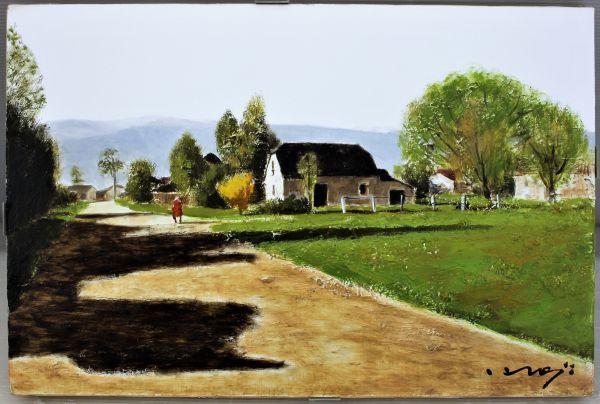 K-002 [Authentic Work] Oil Painting by Hitoshi Tsukagoe Basque Morning France P6 European Landscape Painting Master of Jean Jansen Received the Prime Minister's Award, painting, oil painting, Nature, Landscape painting