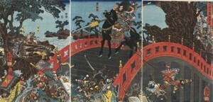 【フルサイズ版】三国志 張飛 「三国志長坂橋ノ図」 歌川国芳 1852年 壁紙ポスター 603×287mm はがせるシール式 005S2