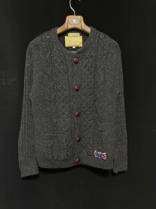  Britain made *Peregrine Pele green cable braided meat thickness knitted cardigan sleeve leather patch England made M beautiful goods 