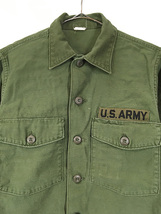 古着 70s 米軍 US ARMY 100%コットンサテン ミリタリー ファティーグ シャツ 14 1/2(1)_画像2