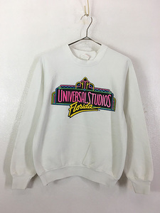 古着 90s USA製 UNIVERSAL STUDIOS Florida 発泡 ネオン ロゴ スウェット トレーナー M 古着