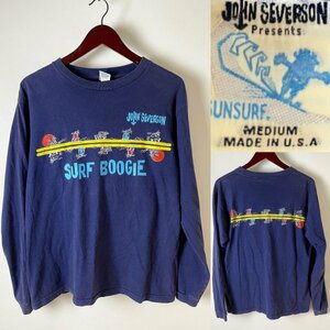 ★【名作 90年代 90s】USA製 SUN SURF サンサーフ JOHN SEVERSON ジョンセバーソン 両面プリント ロンT ロング Tシャツ M コットン100％ 紺