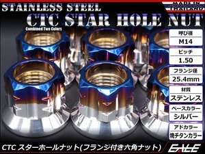 SUSステンレス M14スターホールナット P=1.50 フランジ付六角ナット ツートンカラー シルバー＆焼チタンカラー TF0138