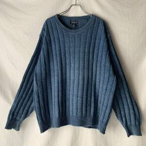 90s USA made LANDS' END Ran z end Indigo dyeing indigo cotton knitted sweater L Vintage OLD