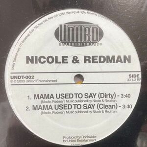 12inchレコード　 NICOLE & REDMAN / MAMA USED TO SAY