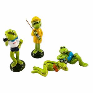 ★未使用品 SEVEN CORPORATION 陶器 置物 昭和レトロ ビンテージ 4個セット カエル frog 釣り セーラー 浮輪 ビキニ 管理G82