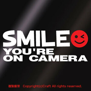 SMILE YOU'RE ON CAMERA/ステッカー（白文字/smile-赤）ドラレコ、ドライブレコーダー、REC//