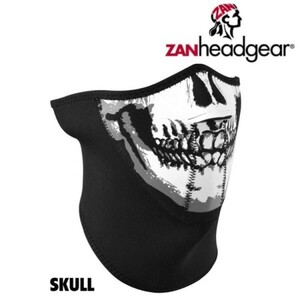 【ZANheadgear/ザンヘッドギア】バイカー用 ネオプレン 3パネル ハーフフェイスマスク SKULL スカル ベルクロマスク 鼻開き 防風 虫よけ