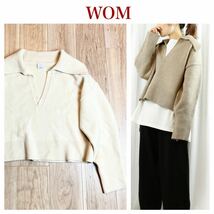 【高級】WOM ワム 厚手 オーバーサイズ スキッパーニット 白 ホワイト 開襟 レディース セーター フリーサイズ R-3312_画像1