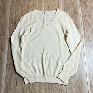 【送料360円】カシミア100% UNIQLO ユニクロ カシミヤ ニット Vネックセーター 長袖 サイズM 白 ホワイト レディース R-3319