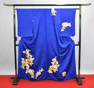 【桜庭呉服店】 附下訪問着 披露宴 青色 牡丹 花 身丈157.5cm 裄丈62.5cm ★着物 パーティー t‐633