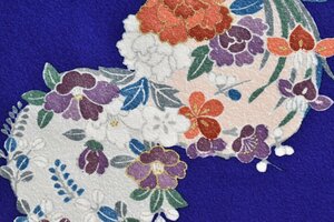 【桜庭呉服店】小紋 着物 青色 牡丹 花 唐草文 秋草文 身丈160cm 裄丈64.5cm　★ kb-1541