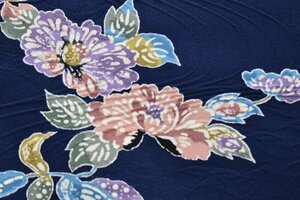 【桜庭呉服店】小紋 着物 紺色 菊 梅 花 流水文 身丈160cm 裄丈62cm　★ kb-1654