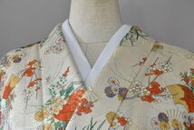 【桜庭呉服店】小紋 着物 扇面 花 秋草文 牡丹 梅 身丈159cm 裄丈65cm　★ kb-1652_画像1