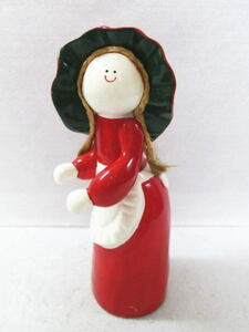 【SETO CRAFT セトクラフト 赤い帽子と服 おさげ 女の子 置物】人形/陶磁器《検:陶器人形/ドール/レトロポップ》