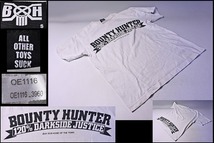 BXH ★ バウンティハンター ★ Tシャツ ★ BOUNTY HUNTER ★ 白 ★ S ★ 120％ DARKSIDE JUSTICE ★ 綿100% ★ 使用感あり 襟汚れ★ 中古品_画像1