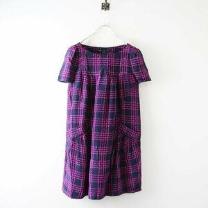 MARC BY MARC JACOBS マークバイマークジェイコブス 格子ロゴプリント シルクワンピース XS/ネイビーXピンク【2400011778383】