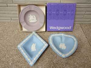 e1219 送料520円 WEDGWOOD ウェッジウッド ジャスパー プレート トレイ 小皿 灰皿 飾り皿 インテリア 雑貨 ブルー 箱付 現状品