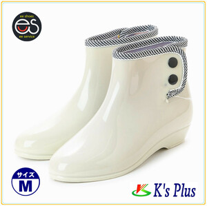 * new goods *[15031_BEIGE_M] woman Short rain boots Wedge sole put on footwear .. button attaching elegant 