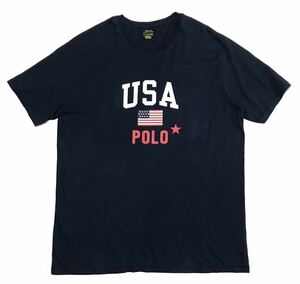 【新品】POLO RALPH LAUREN ポロ ラルフローレン 星条旗 USAロゴプリント 半袖Tシャツ メンズXLT ネイビー コットン アメリカ 国旗 正規