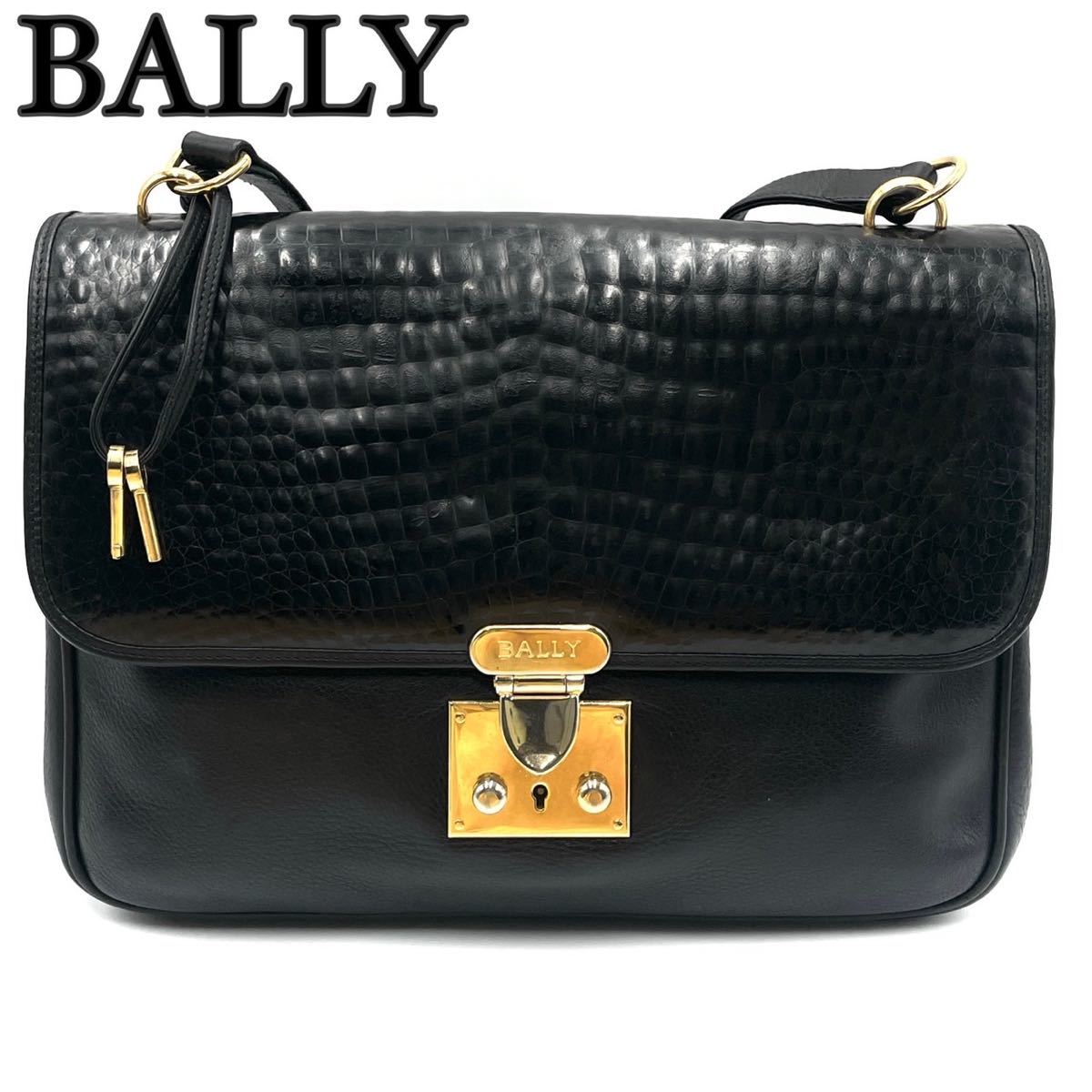 美品】BALLY バリー 型押し レザー ショルダーバッグ フラップ クロコ