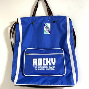 【デッドストック】昭和レトロ リュックサック ナップサック ROCKY 青 激レア 当時物 未使用 ペラペラ感 匿名配送