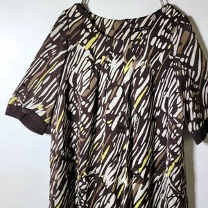 [ beautiful goods ]MICHEL KLEIN Michel Klein short sleeves total pattern tunic blouse One-piece size 38 brown group made in Japan anonymity delivery 